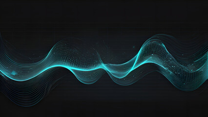 Smooth abstract digital waves on black background. Technology, science, communication, music sounds, vector illustration backdrop.  generative AI