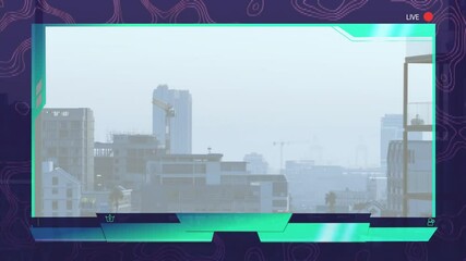 Wall Mural - Animation of shapes and digital screen over cityscape