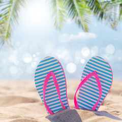 Poster - Flip flops on the sea beach