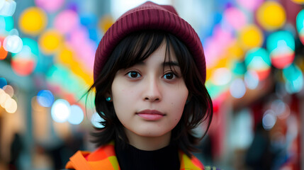 Wall Mural - Young Chinese Model Colorful Street Market