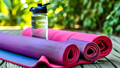 Vibrant yoga mats and sleek water bottles for an invigorating fitness experience