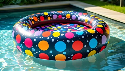 Wall Mural - Vibrant polka dot inflatable pool ring for ultimate summer enjoyment and relaxation