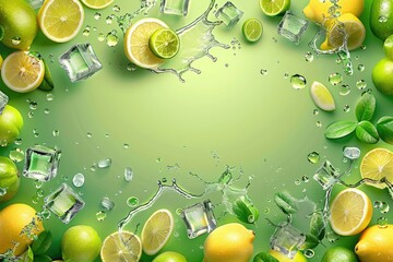 Wall Mural - Vibrant Citrus Splash Lemons Limes Ice