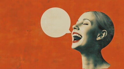 Poster - Composite collage image of head thoughts speech bubble smile mouth laugh talking billboard comics zine minimal