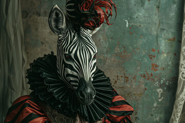 Wall Mural - Ai generated image of a zebra in aristocratic costume isolated on grey background