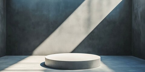 Sticker - A round pedestal in a concrete room with light.