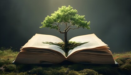 Wall Mural - Tree of Knowledge Blossoming from Pages of an Open Book