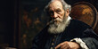© Serhii - Galileo Galilei Italian physicist, astronomer. A male scientist in a library office with manuscripts, books.
