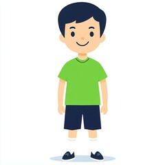 Wall Mural - Flat modern illustration of a smiling little boy. An isolated cartoon character of a happy kid sitting alone on a white background.