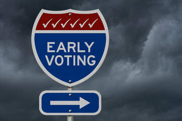 Wall Mural -  Early Voting message sign with stormy sky