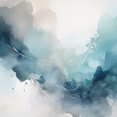 Wall Mural - soft abstract watercolor painting in shades of blue, white, and gray, with fluid brushstrokes and li