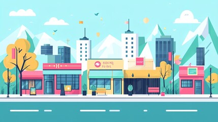 colorful city street illustration