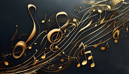 Canvas Print - Sophisticated Black and Gold Music Note Design on Dark Canvas Representing Elegance and Timelessness