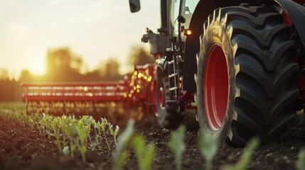 A close-up of advanced farming equipment being operated by farmers, showcasing agricultural innovation.