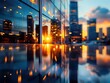Skyscraper reflection in a cityscape, dynamic and modern, Urban, Cool tones, Photograph, Urban beauty
