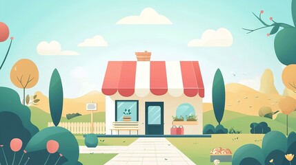 Charming Cartoon House in a Colorful Landscape