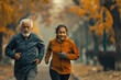 © PIX OF WORLD AI - indian senior couple jogging together at park