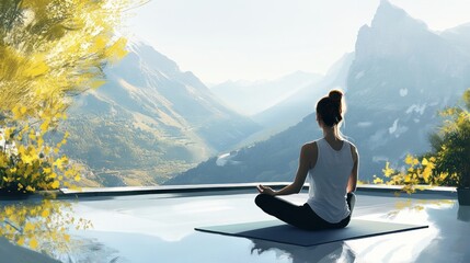 Poster - Woman Meditating in Mountains