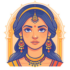 Wall Mural - Vector illustration of beautiful Indian woman in traditional Indian clothing and accessories.