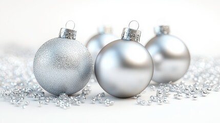 Wall Mural - Silver ornaments clipart, element, 3D illustration, realistic, isolated on white background