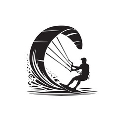 Wall Mural - Kite Surfing vector silhouette. Kite Surfing logo, icon isolated on white background. Kite Surfing vector illustration.