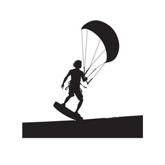 Kite Surfing vector silhouette. Kite Surfing logo, icon isolated on white background. Kite Surfing vector illustration.