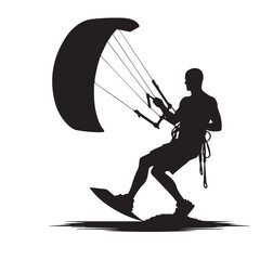 Wall Mural - Kite Surfing vector silhouette. Kite Surfing logo, icon isolated on white background. Kite Surfing vector illustration.