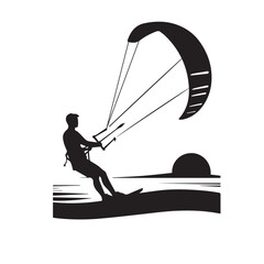 Wall Mural - Kite Surfing vector silhouette. Kite Surfing logo, icon isolated on white background. Kite Surfing vector illustration.