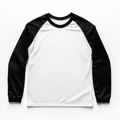 flat lay long sleeve tshirt mockup. white black raglan shirt mock up. blank t-shirt template, front 