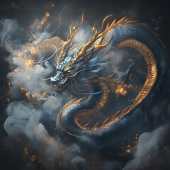 Wall Mural - A colourful illustration of a dragon with glowing mist, fire, and a colourful glow. This was created using AI.