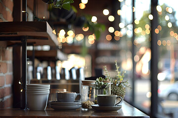 A table with two white cups and a saucer.,