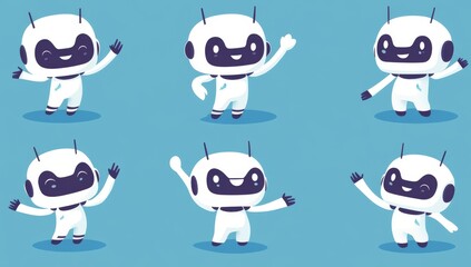 Modern cute robot, chatbot and AI bot characters design. AI technology and cyber characters. Futuristic technology service and communication stock icons.