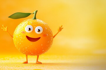 An orange cartoon character with cute smile and a sweet orange fruit. A healthy food concept with a cheerful orange character. Stock Illustration.