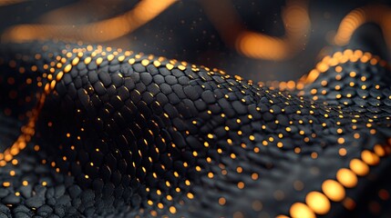 3d render abstract background with interlace3d net golden and black snakes metallic scales texture