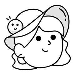 Poster - A woman wearing summer hat, doodle style icon