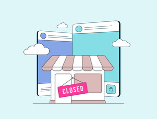 Wall Mural - offline to online - o2o e-commerce business concept illustration. on the smartphone screen, image of