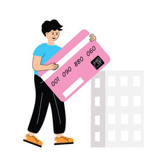 Wall Mural - man holding a credit card, making a purchase or transaction