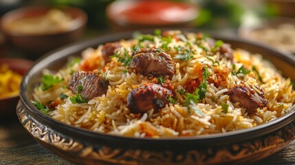 Wall Mural - Traditional Indian dish in ceramic bowl with herbs