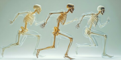 Three transparent skeletons running in sequence.