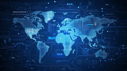 digital world map with code, international ai and innovation concept.