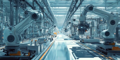 Canvas Print - Automated industrial assembly line with robotic arms.