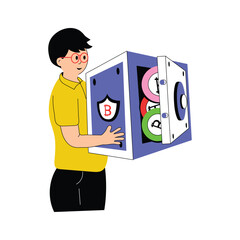 Wall Mural - man securing his money in a safe, ensuring financial safety