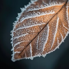 Wall Mural - A close-up of a frosted leaf, showcasing intricate ice patterns on its surface.