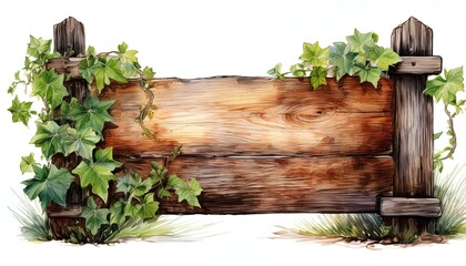 Canvas Print - Rustic Wooden Sign with Ivy and Grass