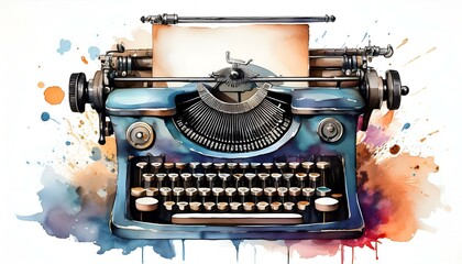 Vintage Typewriter with Watercolor Splashes