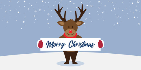 Wall Mural - cute deer with merry christmas greeting message vector illustration