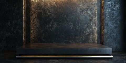 Wall Mural - Dark textured wall with a lit metal platform.