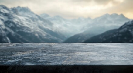 Wall Mural - A serene mountain landscape with a textured foreground surface.