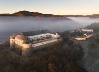 Sticker - Aerial view of Cerveny Kamen, Red stone castle in the Carpathian mountains in Slovakia