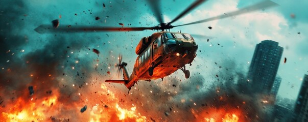 Helicopters Evading Missiles in War-Torn Battlefields - Air Combat and Destruction Scene